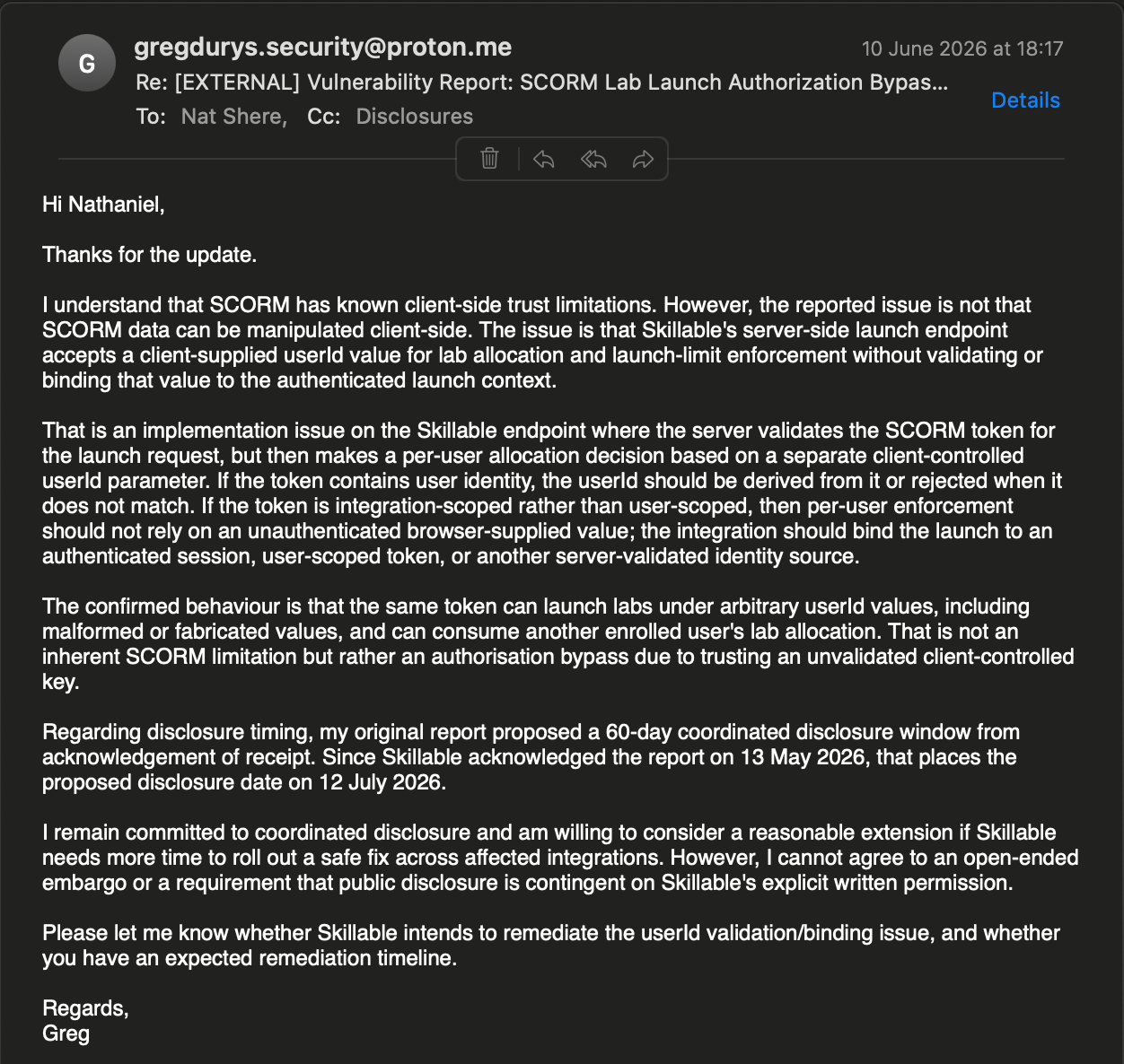 Pushback email to Nat Shere, 10 June 2026
